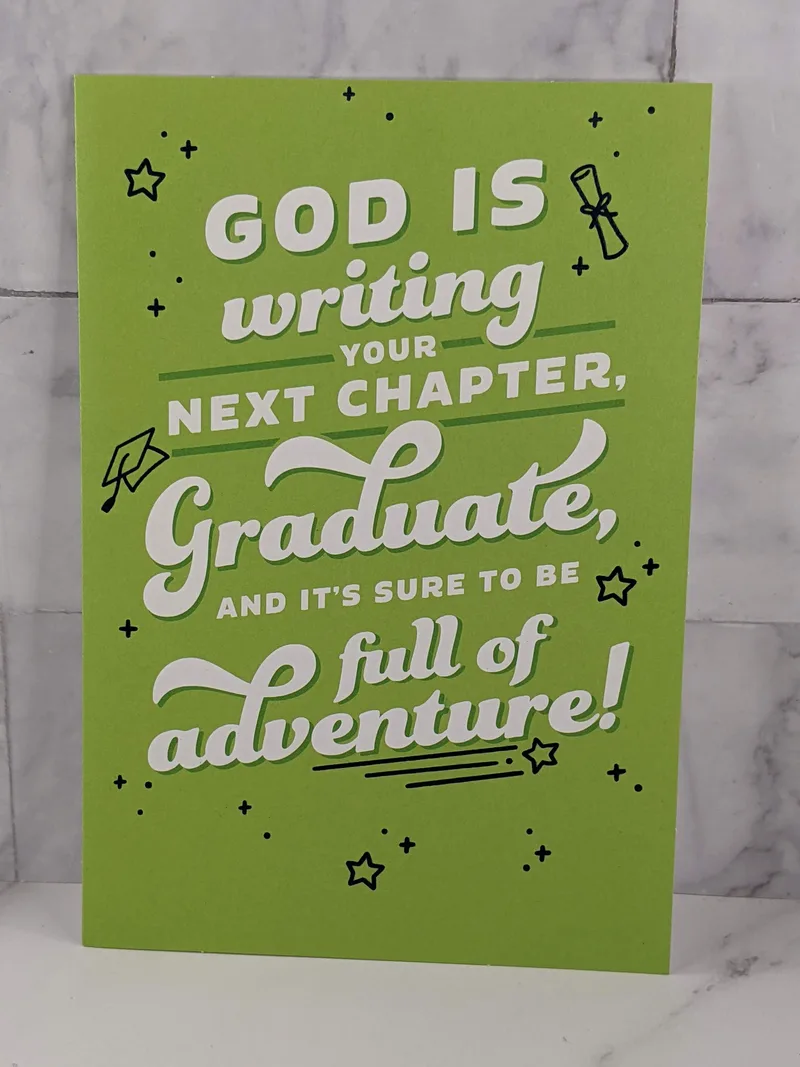 A green Christian greeting card for a graduate on their graduation.