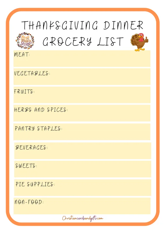 Thanksgiving Grocery List to Print